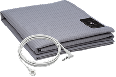BareEarth grounding bed sheets in obsidian grey color showing organic cotton and silver thread design for earthing during sleep