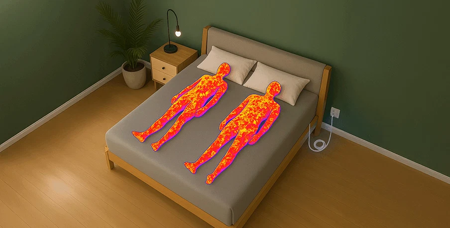 BareEarth grounding bed sheets on a bed showing silver-threaded conductive fabric for earthing while sleeping