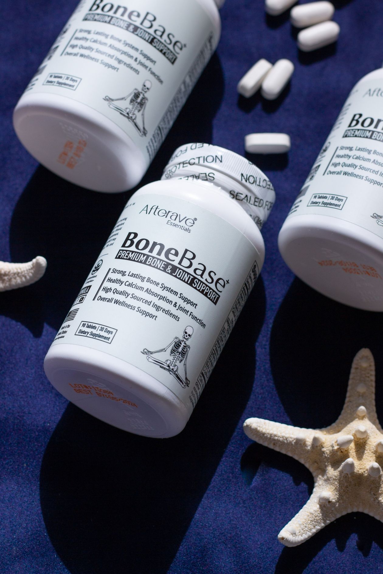 bone and joint support supplements on blue background showing joint health supplementation options