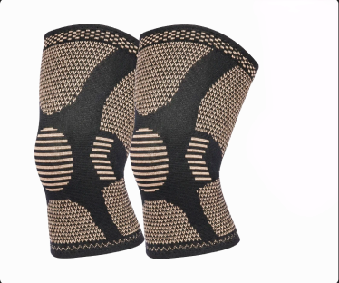 RelievCore knee compression sleeve pair showing copper-infused fabric and honeycomb design for joint support