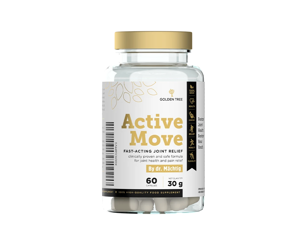 Golden Tree Active Move joint supplement single bottle showing capsule formula for joint health and mobility