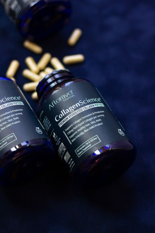 Premium collagen supplement bottles showing hydrolyzed and UC-II collagen options for joint support after 40