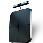 Hume Body Pod BIA scale with handheld sensors for body composition analysis showing 45 health metrics for adults over 40