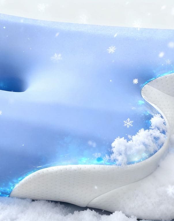 Melara Max pillow top view showing ergonomic butterfly shape and central gel cooling cavity for pressure relief