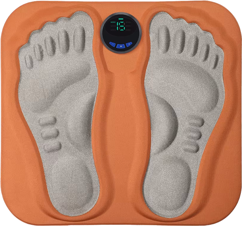 NeuroMat EMS massager features showing copper-enhanced NMES technology specifications for foot pain and neuropathy relief