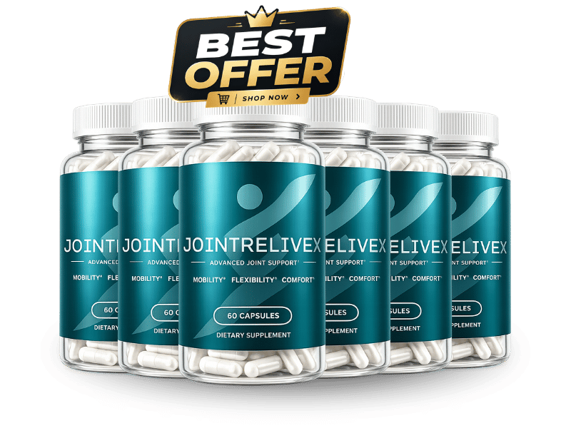 JointReliveX six-bottle package showing the 180-day supply option of the joint support supplement