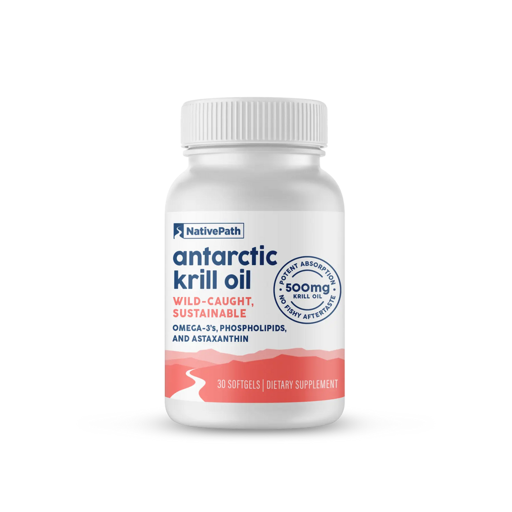 NativePath Antarctic Krill Oil bottle, omega-3 supplement for joint pain and inflammation after 40