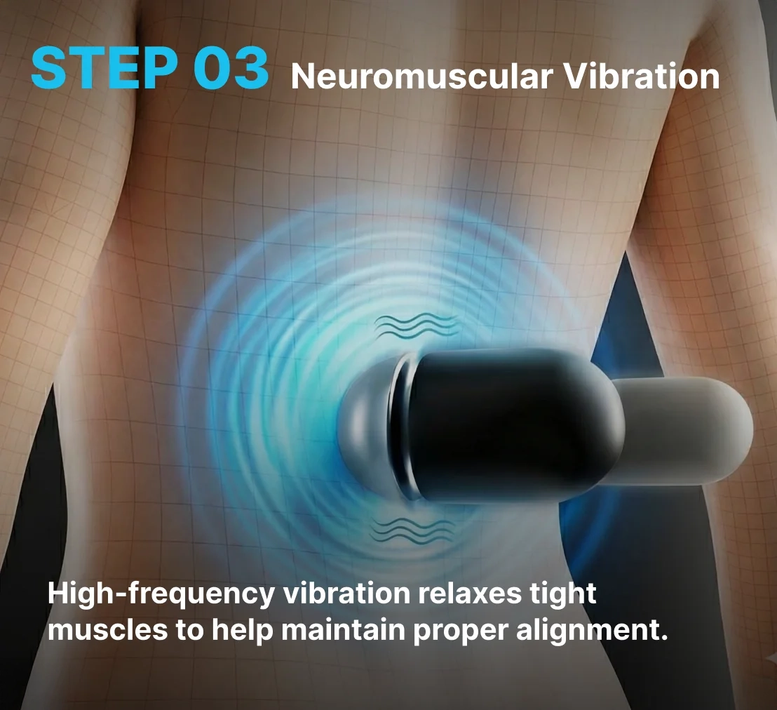 Illustration of the Back Restore vibration therapy working on the muscles of the lower back