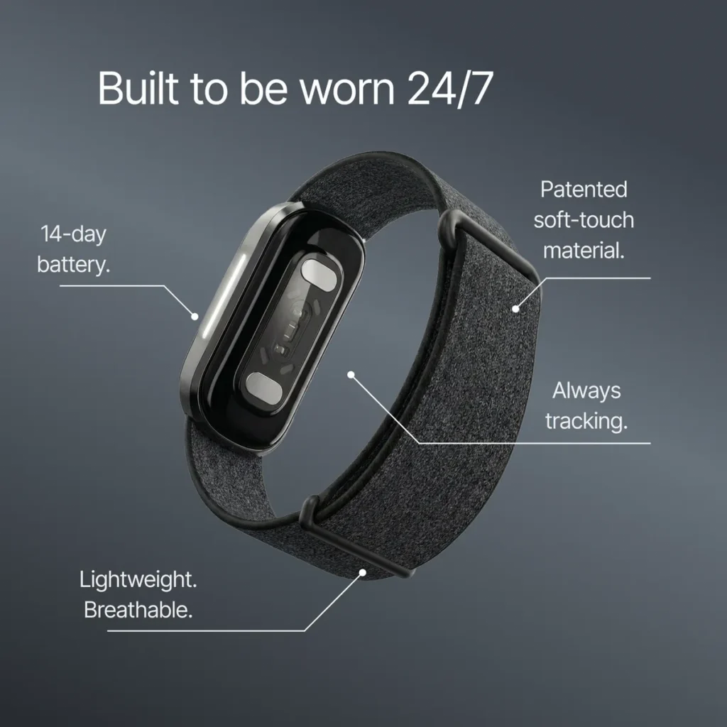 Hume Band 2.0 built to be worn 24/7, with 14-day battery and soft-touch strap