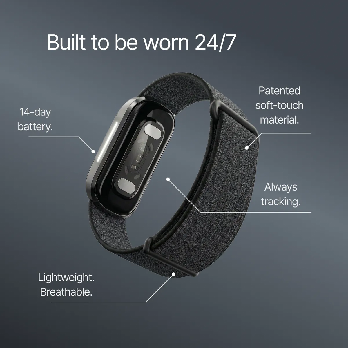 Hume Band 2.0 built to be worn 24/7, with 14-day battery and soft-touch strap