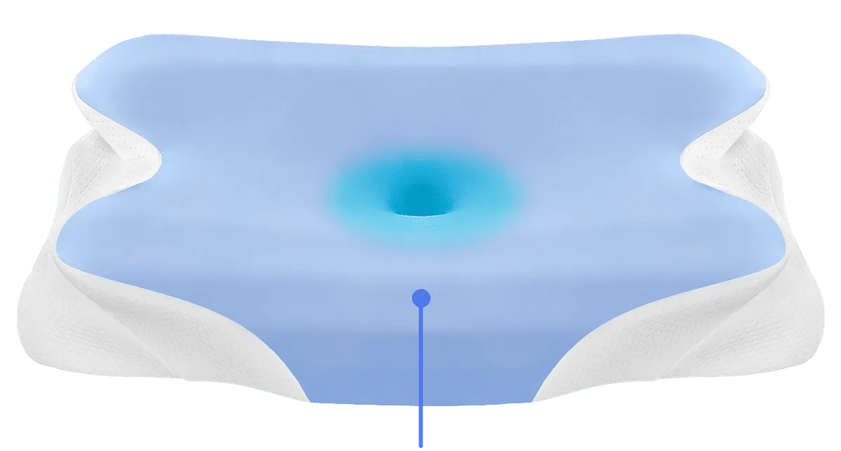 Close-up of the Melara Max pillow surface, which the brand describes as cooling and breathable