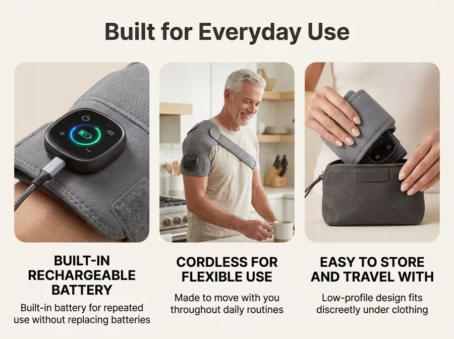 OptiJoint everyday use: built-in rechargeable battery, cordless wear and easy storage in a bag
